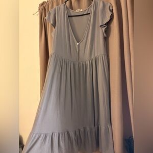 See You Monday Gray Ruffle Sleeve Dress